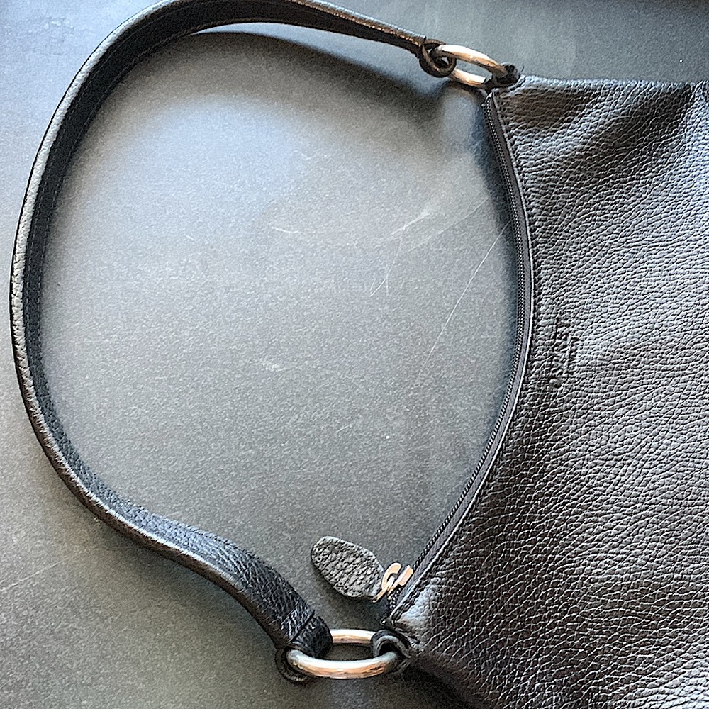 NWOT-Osprey London genuine black ostrich leather zipper shoulder purse - Picture 8 of 10
